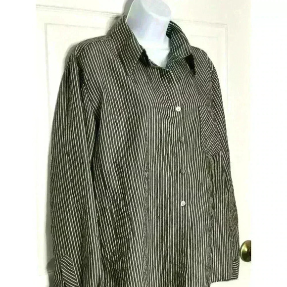 Chico's 2 shirt top button up long sleeve MOP buttons gray white stripe - Picture 3 of 8